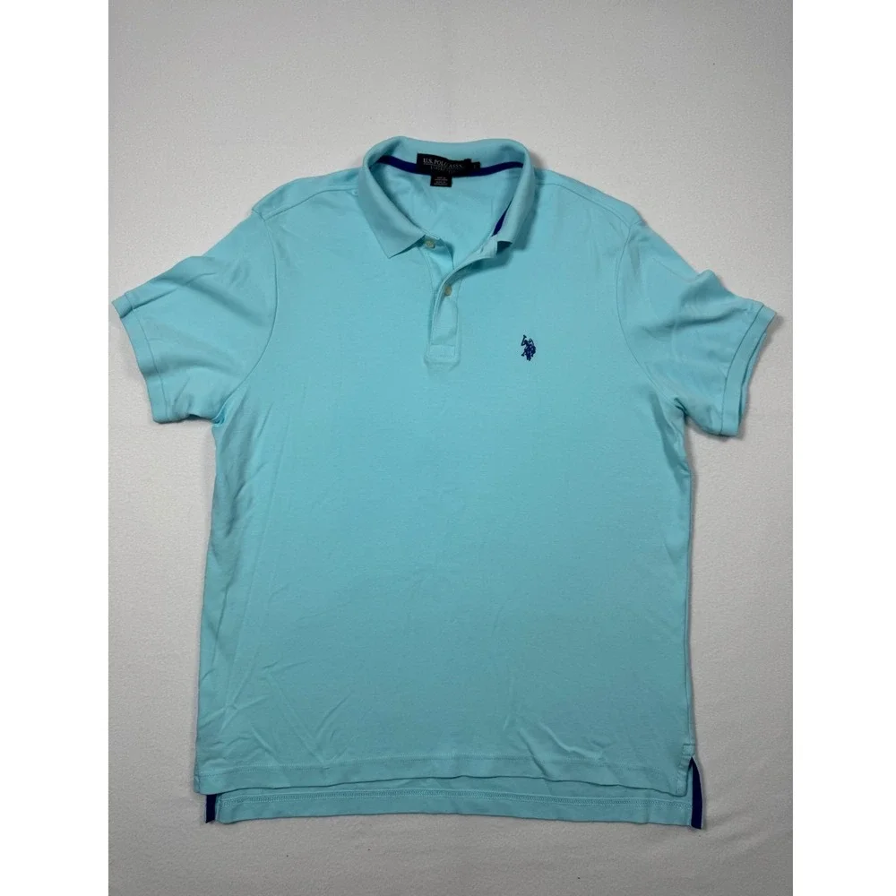 Preppy U.S. Polo Assn Luxury Feel Polo Shirt Mens Large Light Blue Short Sleeve‎